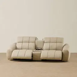 Aranda Champagne Beige Semi Aniline Leather 2 Piece Modular Dual Electric Recliner with Console