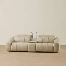 Aranda Champagne Beige Semi Aniline Leather 2 Piece Modular Dual Electric Recliner with Console