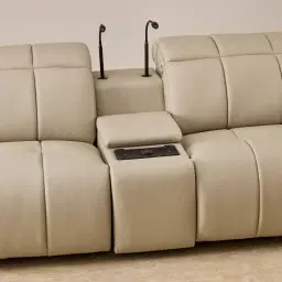 Aranda Champagne Beige Semi Aniline Leather 2 Piece Modular Dual Electric Recliner with Console