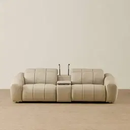 Aranda Champagne Beige Semi Aniline Leather 2 Piece Modular Dual Electric Recliner with Console
