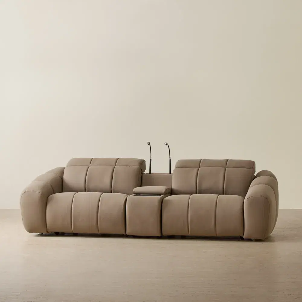 Aranda Coffee Brown Leather 2 Piece Modular Dual Electric Recliner with Console