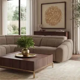Aranda Coffee Brown Nubuck Leather 2 Piece Modular Dual Electric Recliner with Console