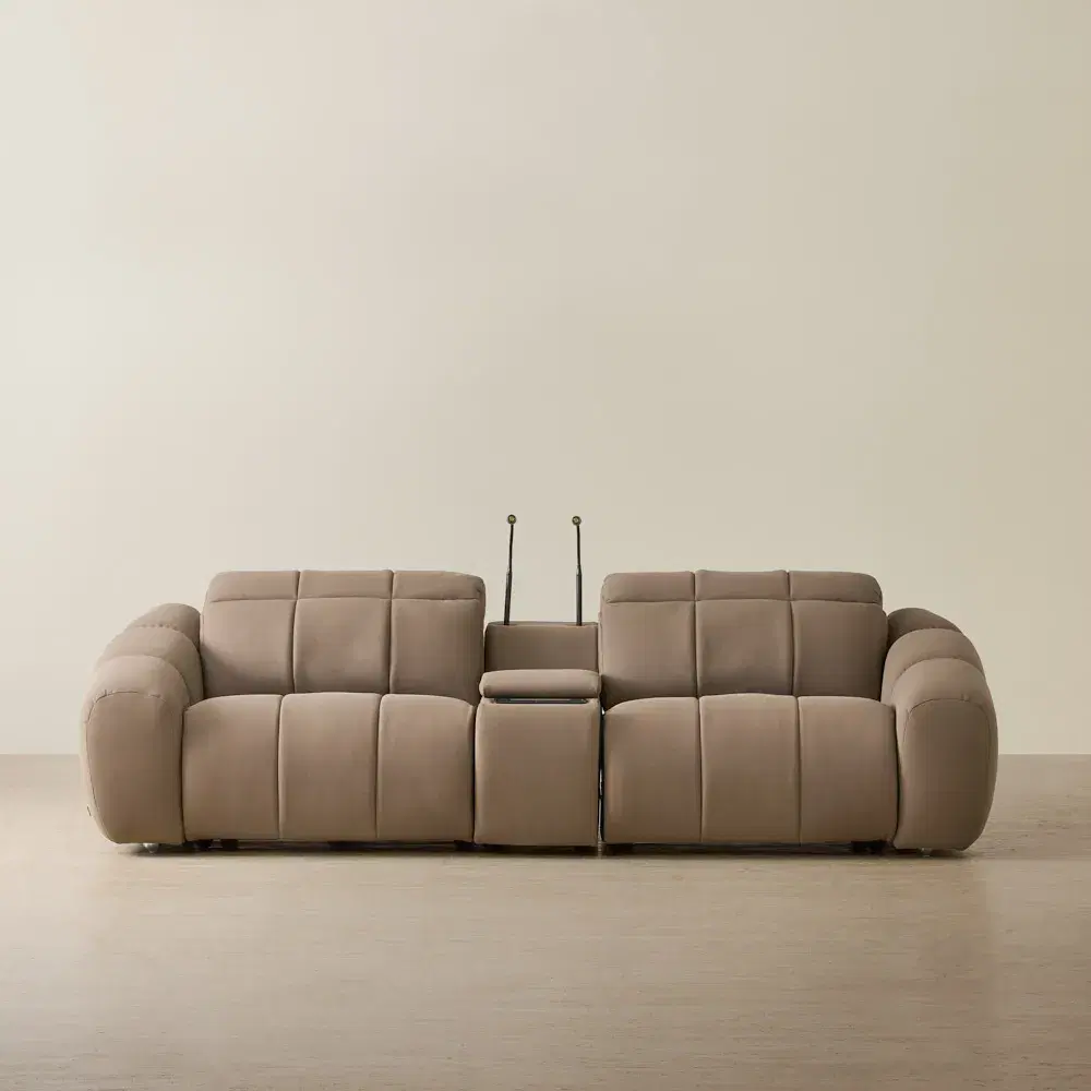 Aranda Coffee Brown Leather 2 Piece Modular Dual Electric Recliner with Console