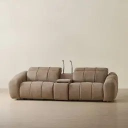 Aranda Coffee Brown Nubuck Leather 2 Piece Modular Dual Electric Recliner with Console