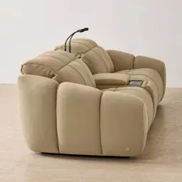 Aranda Camel Tan Nubuck Leather 2 Piece Modular Dual Electric Recliner with Console