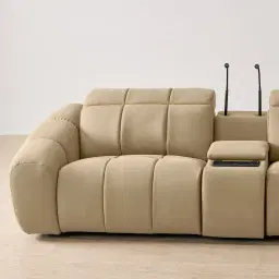 Aranda Camel Tan Nubuck Leather 2 Piece Modular Dual Electric Recliner with Console