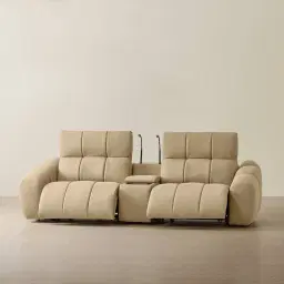 Aranda Camel Tan Nubuck Leather 2 Piece Modular Dual Electric Recliner with Console