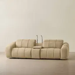 Aranda Camel Tan Nubuck Leather 2 Piece Modular Dual Electric Recliner with Console