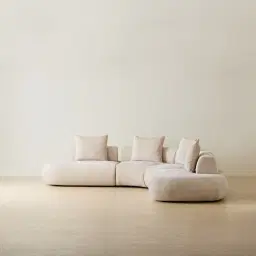 Soluna Powder White Chenille Fabric 4 Pieces Modular Corner Sofa with Left and Right Terminal