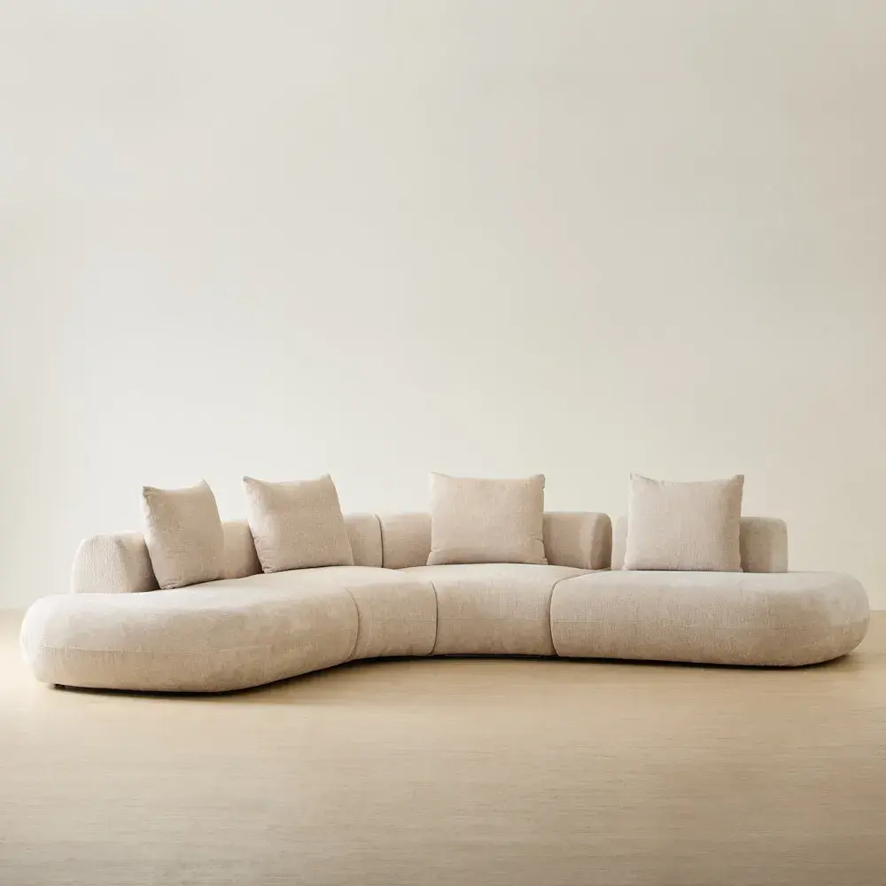 Soluna Powder White Chenille Fabric 4 Pieces Modular Sofa