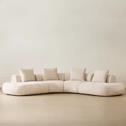 Soluna Powder White Chenille Fabric 4 Pieces Modular Corner Sofa with Left and Right Terminal