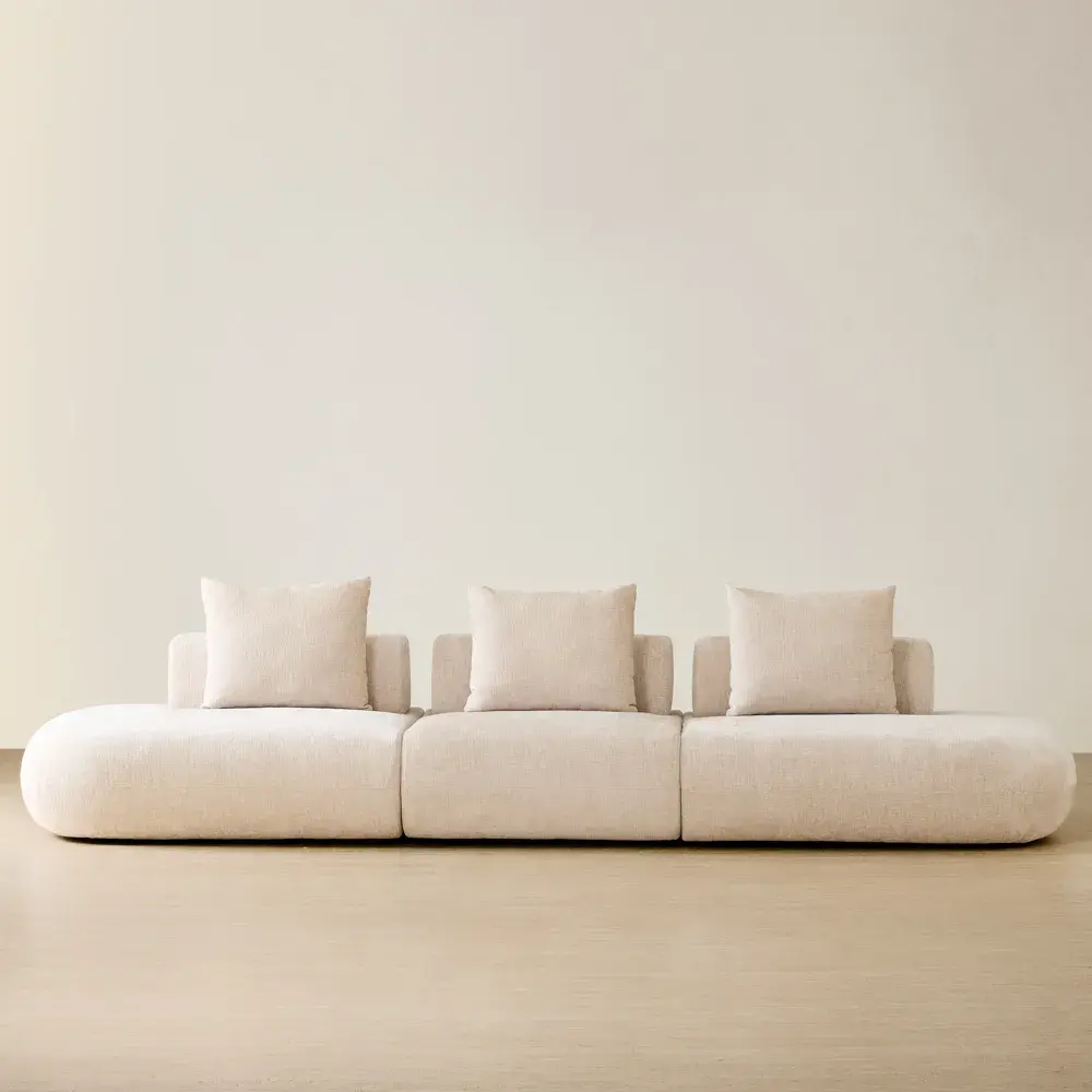 Soluna Powder White Chenille Fabric 3 Pieces Modular Sofa