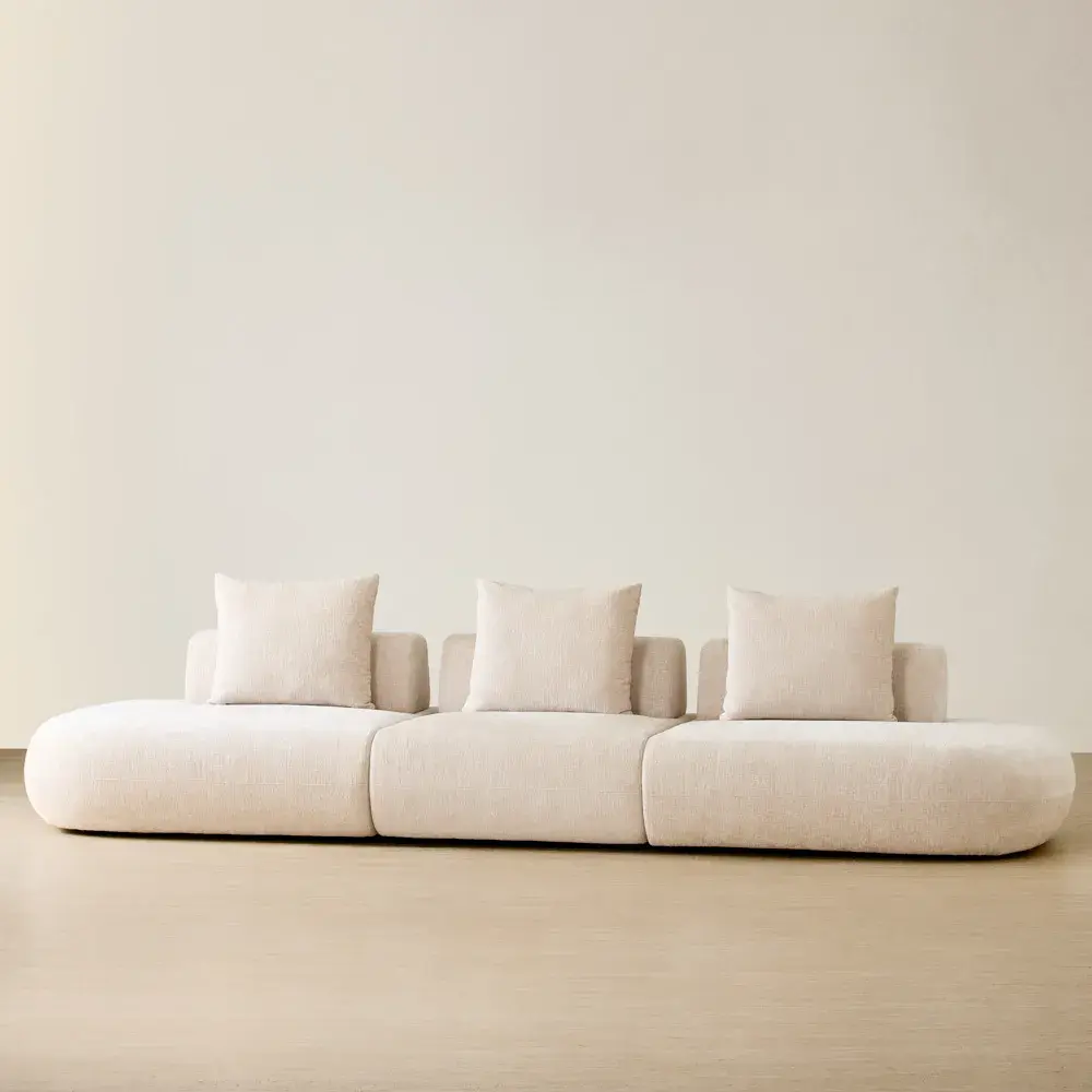 Soluna Powder White Chenille Fabric 3 Pieces Modular Sofa