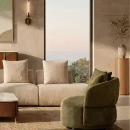 Soluna Powder White Chenille Fabric 2 Pieces Modular Sofa