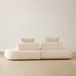 Soluna Powder White Chenille Fabric 2 Pieces Modular Sofa