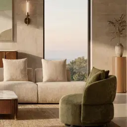 Soluna Powder White Chenille Fabric 2 Pieces Modular Sofa