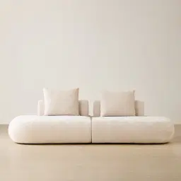 Soluna Powder White Chenille Fabric 2 Pieces Modular Sofa