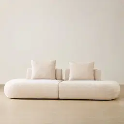 Soluna Powder White Chenille Fabric 2 Pieces Modular Sofa