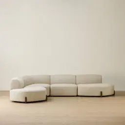 Calma Pearl Beige Fabric 4 Pieces Modular Corner Sofa with Left Cuddler and Right Cuddler