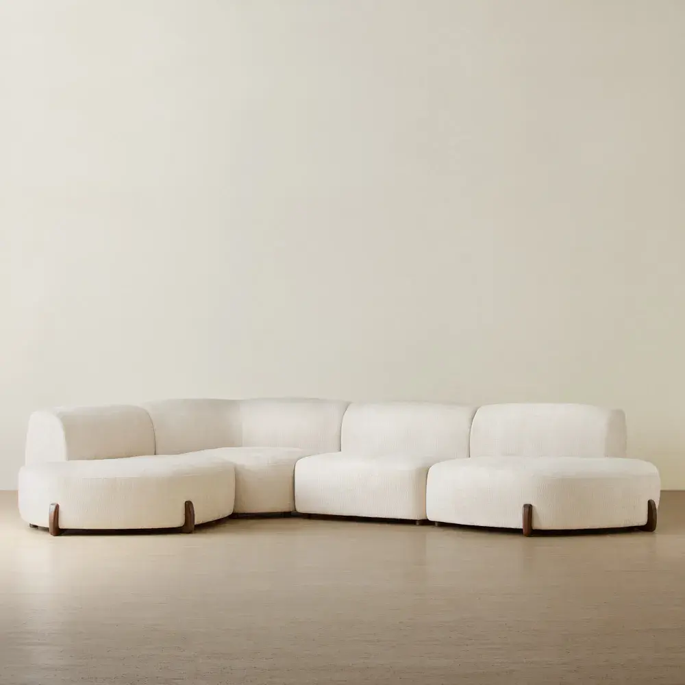 Calma Fusion Grey Fabric 4 Pieces Modular Corner Sofa with Left Cuddler and Right Cuddler