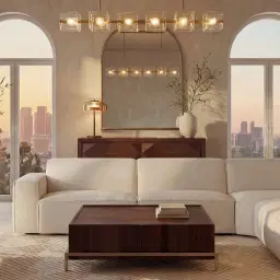 Maison Piaza White Fabric Modular Corner Sofa with Ottoman