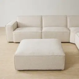 Maison Piaza White Fabric Modular Corner Sofa with Ottoman