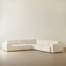 Maison Piaza White Fabric 5 Pieces Modular Sofa with Corner