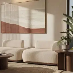 Bellagio Mid Beige Woven Fabric 2 Pieces Modular Sofa