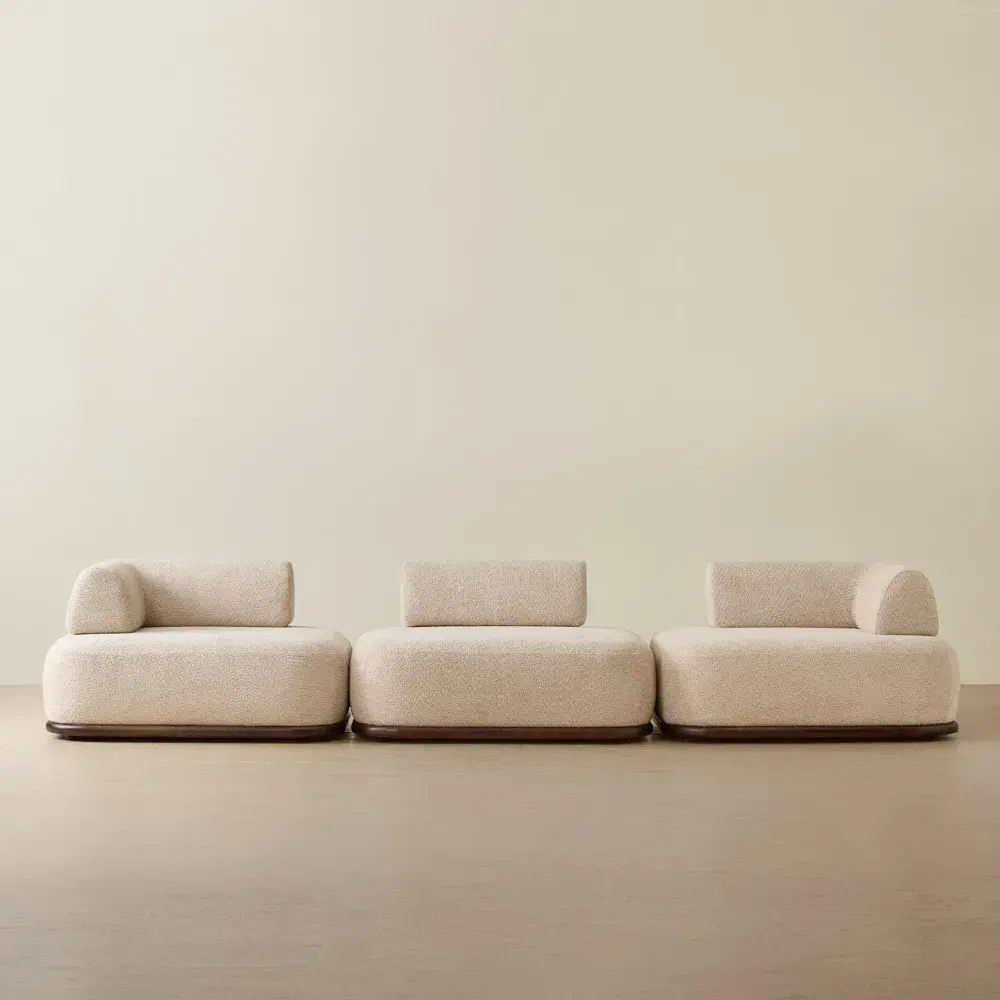 Bellagio Mid Beige Woven Fabric 3 Pieces Modular Sofa