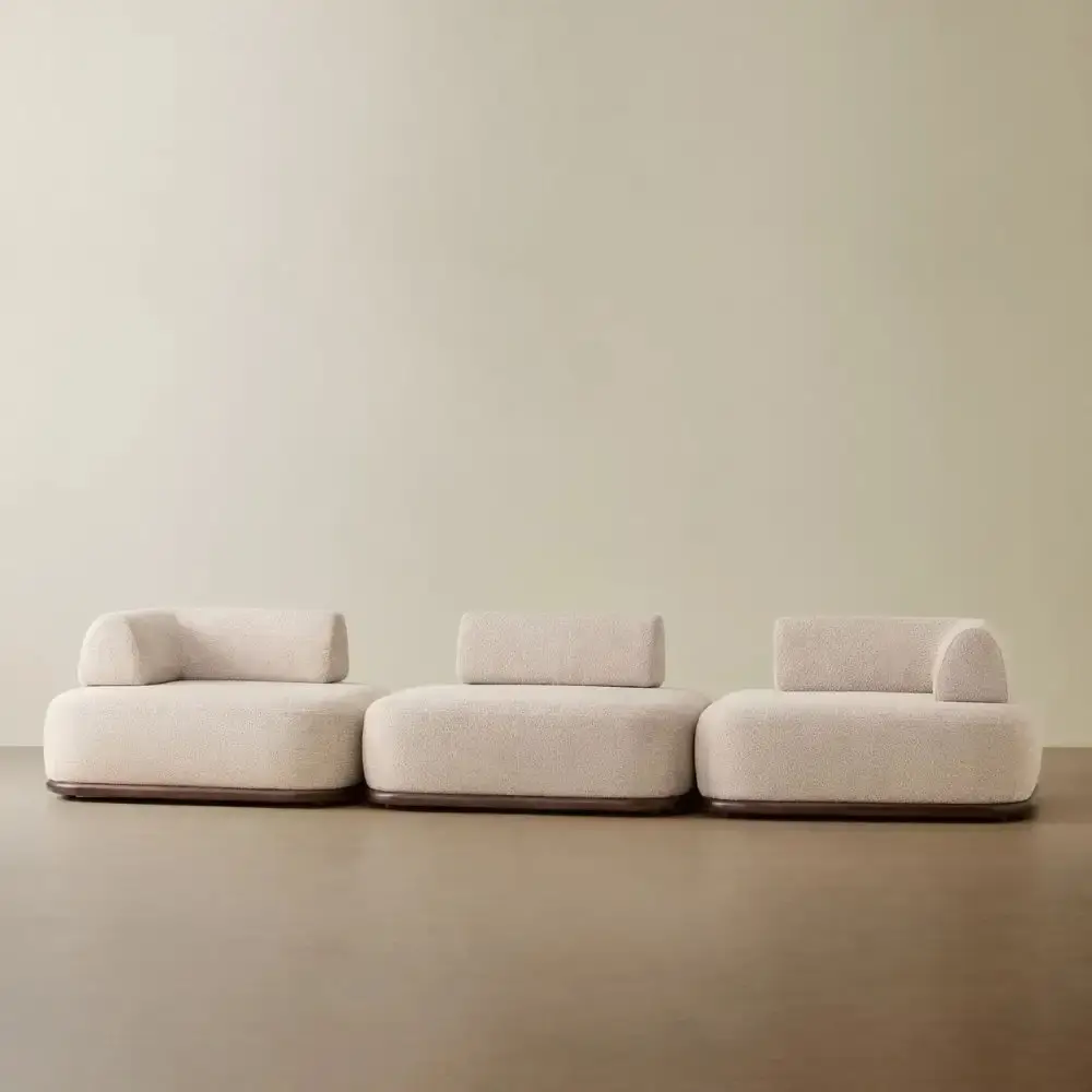 Bellagio Mid Beige Woven Fabric 3 Pieces Modular Sofa