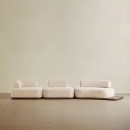 Bellagio Mid Beige Woven Fabric 3 Pieces Modular Sofa With Right Terminal and Side Platform