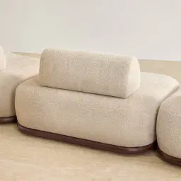 Bellagio Mid Beige Woven Fabric 3 Pieces Modular Sofa - Terminal Right Side Platform