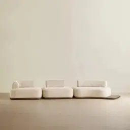 Bellagio Mid Beige Woven Fabric 3 Pieces Modular Sofa With Right Terminal and Side Platform