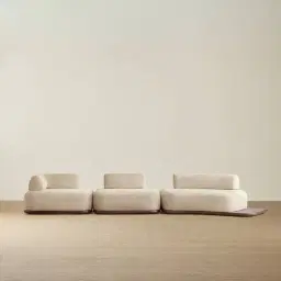 Bellagio Mid Beige Woven Fabric 3 Pieces Modular Sofa - Terminal Right Side Platform
