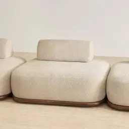 Bellagio Mid Beige Woven Fabric 3 Pieces Modular Sofa - Terminal Right Side Platform