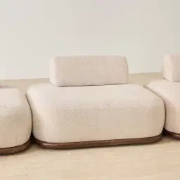 Bellagio Mid Beige Woven Fabric 3 Pieces Modular Sofa With Right Terminal and Side Platform