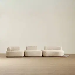 Bellagio Mid Beige Woven Fabric 3 Pieces Modular Sofa - Terminal Right Side Platform