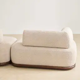 Bellagio Mid Beige Woven Fabric 3 Pieces Modular Sofa With Right Terminal and Side Platform