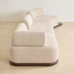 Bellagio Mid Beige Woven Fabric 3 Pieces Modular Sofa With Right Terminal and Side Platform