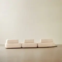 Bellagio Mid Beige Woven Fabric 3 Pieces Modular Sofa With Left Terminal and Side Platform