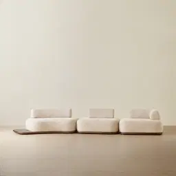 Bellagio Mid Beige Woven Fabric 3 Pieces Modular Sofa With Left Terminal and Side Platform