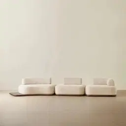 Bellagio Mid Beige Woven Fabric 3 Pieces Modular Sofa With Left Terminal and Side Platform