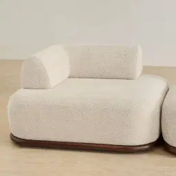 Bellagio Stone Cream Woven Fabric 3 Pieces Modular Sofa With Right Terminal and Side Platform