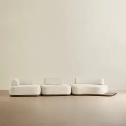 Bellagio Stone Cream Woven Fabric 3 Pieces Modular Sofa With Right Terminal and Side Platform