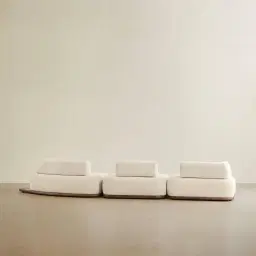 Bellagio Stone Cream Woven Fabric 3 Pieces Modular Sofa With Right Terminal and Side Platform