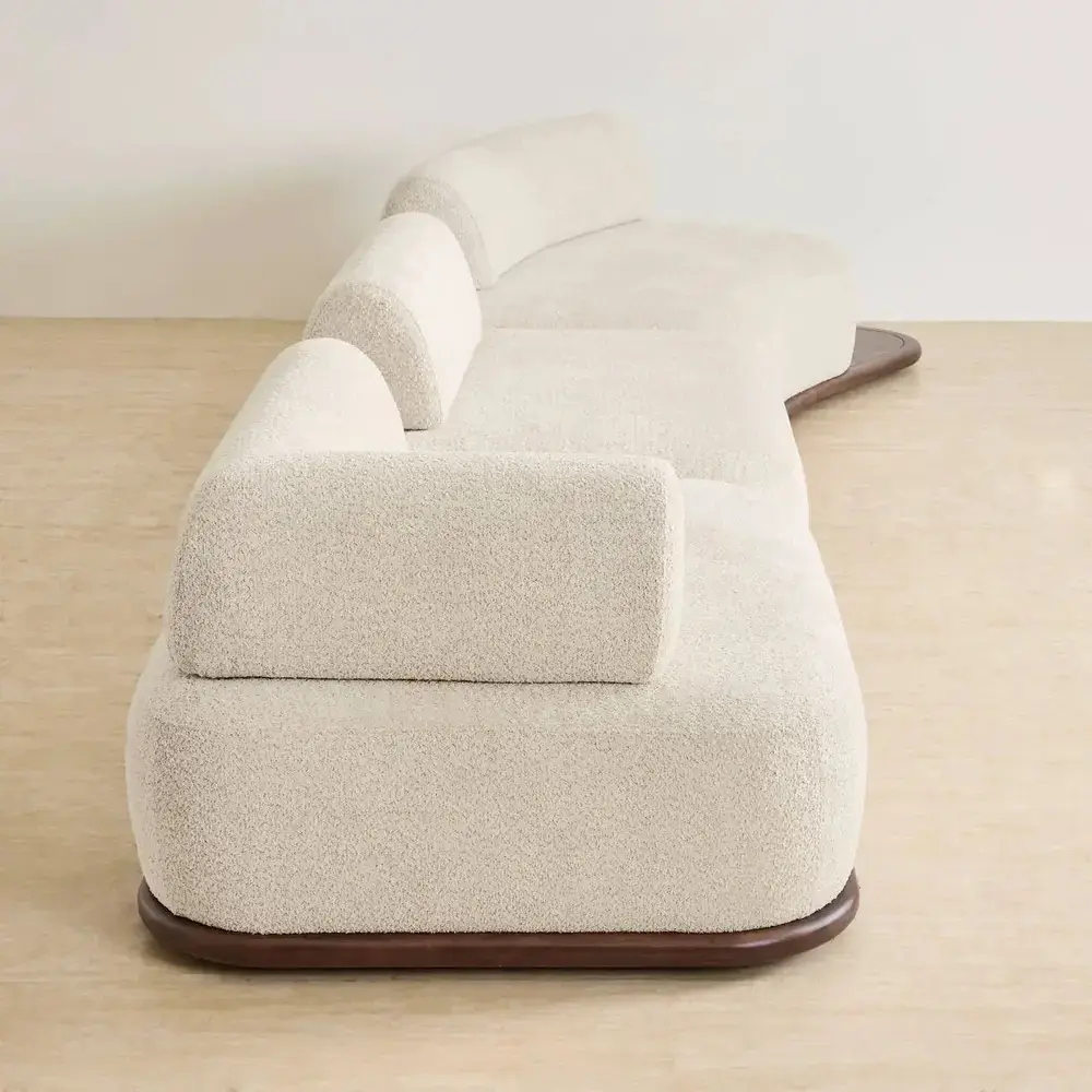 Bellagio Stone Cream Woven Fabric 3 Pieces Modular Sofa With Right Terminal and Side Platform