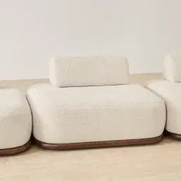 Bellagio Stone Cream Woven Fabric 3 Pieces Modular Sofa With Right Terminal and Side Platform