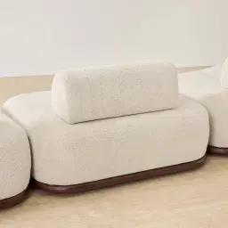 Bellagio Stone Cream Woven Fabric 3 Pieces Modular Sofa With Right Terminal and Side Platform