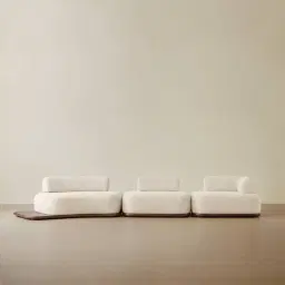 Bellagio Stone Cream Woven Fabric 3 Pieces Modular Sofa With Left Terminal and Side Platform