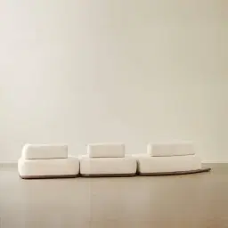 Bellagio Stone Cream Woven Fabric 3 Pieces Modular Sofa With Left Terminal and Side Platform